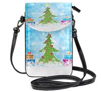 Oudrspo Blue Christmas Tree Snowflake Crossbody Phone Purse Small Shoulder Bag Cell Phone Pouch Leather Wallet for Women Girls