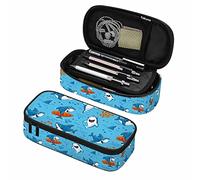 Oudrspo Blue Cute Shark Pen Organizer Bag Skateboard Orange Coral Ocean Fish Swim Marine Cartoon Shark Sea Underwater Watercolor Pencils Cosmetic Bag Office Stationery for Teen