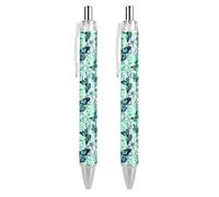 Oudrspo Blue Floral Butterflies Black Pens Ballpoint Pen Ball Point Pen Smooth Writing Gel Pens Retractable 0.5 Fine Point for School Office Blue Floral Butterflies Pattern 2 PCS