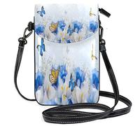 Oudrspo Blue Flower Butterfly Crossbody Phone Purse Small Shoulder Bag Cell Phone Pouch Leather Wallet Best Gift for Valentines Day,Anniversary,Birthdays