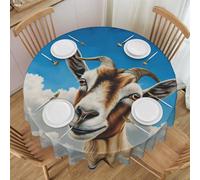 Oudrspo Blue Goat Print Print Round Tablecloth - 60 Inch, Water Resistant Washable Polyester Table Cloth for Buffet Table, Holiday Party, Dinner, Wedding