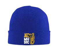 Oudrspo Blue Jazz Saxophone Music Knit Ski Beanie Cap Classic Warm Winter Hat for Women and Men