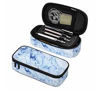 Oudrspo Blue Marble Pen Bag Blue Stone Floor Transparent Granite Texture Organizer Stationery Box Makeup Pencil Case Office Supply for Adults Student