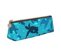 Oudrspo Blue Sea Turtle Pencil Pouch Triangle Pen Case Portable Pencil Bag Leather Organizer with Zipper Cosmetic Pouch Bag