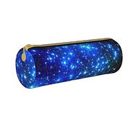 Oudrspo Blue Shining Stars Printed Leather Zipper Pencil Pouch, Portable Stationery Bag, Organizer Stationery Case, Unisex