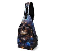 Oudrspo Blue Skull Sling Bag for Men Women Crossbody Backpack Black PandPattern Crossbody Bag Chest Bags for Travel Sport