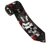 Oudrspo Blue Skull with Butterfly Roses Novelty Necktie Ties for Men Fashion Funny Business Neckties for Formal Party Wedding Holiday