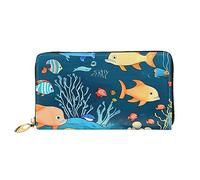 Oudrspo Blue Underwater World of Fish Women's Long Zipper Wallet, 7.48x4.13 Inches, Comes with Credit Card Slots Inside, Lightweight and Durable.