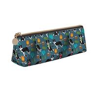 Oudrspo Border Collie Dog Pattern Pencil Pouch Triangle Pen Case Portable Pencil Bag Leather Organizer with Zipper Cosmetic Pouch Bag