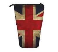 Oudrspo British Flag Standing Pencil Case, Cute Pen Pouch, Telescopic Stationery Pouch Makeup Cosmetics Bag for Women Office