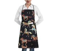 Oudrspo Brown Horse Black White Snake Skin Premium Apron With Pockets-Lock Edge Adult Work Apron For Unisex-Ideal For Kitchen Restaurant