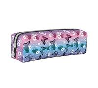 Oudrspo Butterfly Daisy Flower Pencil Pouch Round Pen Case Portable Pencil Bag Leather Organizer with Zipper Cosmetic Pouch Bag