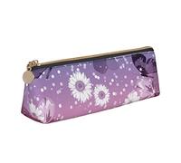 Oudrspo Butterfly Daisy Flower Pencil Pouch Triangle Pen Case Portable Pencil Bag Leather Organizer with Zipper Cosmetic Pouch Bag