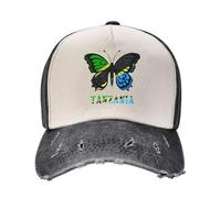 Oudrspo Butterfly Tanzanian Flag Hats Vintage Washed Denim Baseball Caps Daddy Hats Trucker Hats Adjustable Unisex Headwear