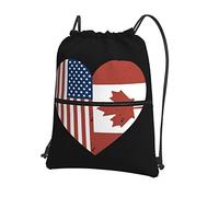 Oudrspo Canada American Flag Drawstring with Zipper Sackpack Gym Sports, Waterproof Backpack String Bag Cinch