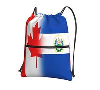 Oudrspo Canada El Salvador Flag Drawstring with Zipper Sackpack Gym Sports, Waterproof Backpack String Bag Cinch
