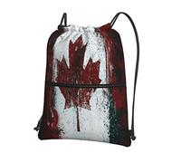 Oudrspo Canada Flag Drawstring with Zipper Sackpack Gym Sports, Waterproof Backpack String Bag Cinch