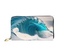 Oudrspo Cartoon Blue Sea Wave Women's Long Zipper Wallet, 7.48x4.13 Inches, Comes with Credit Card Slots Inside, Lightweight and Durable.