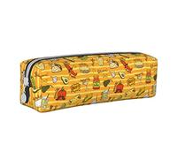 Oudrspo Cartoon Hand Drawn Mexican Food Pattern Pencil Pouch Round Pen Case Portable Pencil Bag Leather Organizer with Zipper Cosmetic Pouch Bag