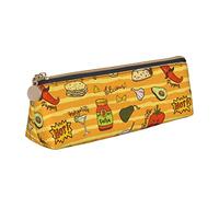 Oudrspo Cartoon Hand Drawn Mexican Food Pattern Pencil Pouch Triangle Pen Case Portable Pencil Bag Leather Organizer with Zipper Cosmetic Pouch Bag