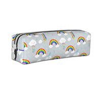 Oudrspo Cartoon Rainbow and Music Pattern Pencil Pouch Round Pen Case Portable Pencil Bag Leather Organizer with Zipper Cosmetic Pouch Bag