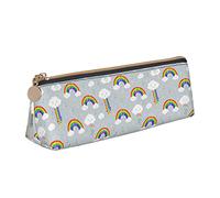 Oudrspo Cartoon Rainbow and Music Pattern Pencil Pouch Triangle Pen Case Portable Pencil Bag Leather Organizer with Zipper Cosmetic Pouch Bag