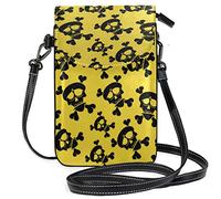 Oudrspo Cartoon Skull Yellow Crossbody Phone Purse Small Shoulder Bag Cell Phone Pouch Leather Wallet for Women Girls