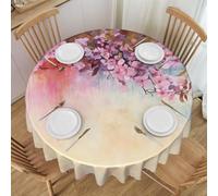 Oudrspo Cherry Print Round Tablecloth - 60 Inch, Water Resistant Washable Polyester Table Cloth for Buffet Table, Holiday Party, Dinner, Wedding