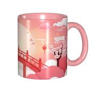 Oudrspo Chinese-Style Cartoon Double Color Ceramic Coffee Mug(11oz) Classic Round Handle Microwave Safe Tea Cup with Smooth Glossy Finish for Office and Home