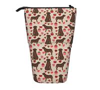 Oudrspo Chocolate Labrador Dog Valentines Cute Love Dogs Pencil Case,Stand Pencil Pouch,Telescopic Pencil Case Stand Pencil Holder Pen Bag