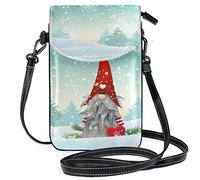 Oudrspo Christmas Gnome Named Tomte Standing in Winter Crossbody Phone Purse Small Shoulder Bag Cell Phone Pouch Leather Wallet for Women Girls