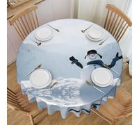 Oudrspo Christmas Happy Snowman Print Round Tablecloth - 60 Inch, Water Resistant Washable Polyester Table Cloth for Buffet Table, Holiday Party, Dinner, Wedding