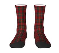 Oudrspo Clan Stewart Scottish Accents Red Green Tartan Men & Women Crew Socks,Tartan Plaid Novelty Fashion Casual Crew Tube Sock Athletic Sports Dress Socks