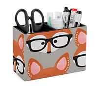 Oudrspo Clever And Beautiful Fox Leather Pencil Holder Desk Organizer Durable Pen Cup Makeup Brush Holder With Two Compartments