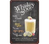 Oudrspo Cocktail Metal Tin Signs Whiskey Sour Cocktail Recipes Retro Poster Sign Bar Signs for Home Bar Club Kitchen Cafe Wall Decor 8x12inch