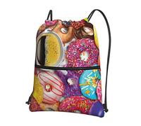 Oudrspo Coffee And Donuts Outdoor Leisure Zipper Drawstring Backpack =>> 15.3 X 18in/ 39 X 46cm (L X H), Good For Travel, Carry-On, Luggage, Camping
