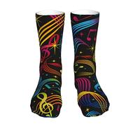 Oudrspo Color Music Notes Socks Women Crew Sock Thick Stockings Moisture Socks Compression Running Sock 16 Inches