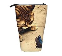 Oudrspo Colorful Butterfly Pencil Case Stand Up Pencil Pouch Cute Telescopic Pencil Holder Case Makeup Bag for Office