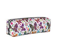 Oudrspo Colorful Butterfly Print Pencil Pouch Round Pen Case Portable Pencil Bag Leather Organizer with Zipper Cosmetic Pouch Bag