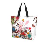 Oudrspo Colorful Flower Butterfly Ladies Large Capacity Shoulder Shopping Bag, Daily Travel Shopping, Shopping, Handbag Storage