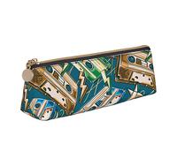 Oudrspo Colorful Graffiti Rock Music Hip Hop Art Pencil Pouch Triangle Pen Case Portable Pencil Bag Leather Organizer with Zipper Cosmetic Pouch Bag