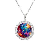 Oudrspo Colorful Music Notes Graffiti Pendant Necklace for Women Diamond Necklaces Circle