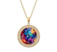Oudrspo Colorful Music Notes Graffiti Pendant Necklace for Women Diamond Necklaces Circle