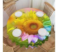 Oudrspo Colorful Sunflower Print Round Tablecloth - 60 Inch, Water Resistant Washable Polyester Table Cloth for Buffet Table, Holiday Party, Dinner, Wedding