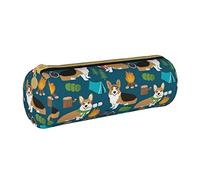 Oudrspo Corgi Printed Leather Zipper Pencil Pouch, Portable Stationery Bag, Organizer Stationery Case, Unisex