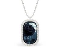 Oudrspo Crying Black Rose Moon Shiny Square White Diamond Necklace for Women Diamond Pendant Jewelry Chain Gift