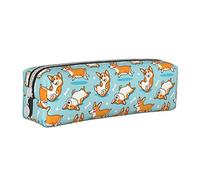 Oudrspo Cute Animal Dog Print Pencil Pouch Round Pen Case Portable Pencil Bag Leather Organizer with Zipper Cosmetic Pouch Bag