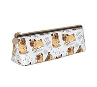 Oudrspo Cute Animal Dog Print Pencil Pouch Triangle Pen Case Portable Pencil Bag Leather Organizer with Zipper Cosmetic Pouch Bag