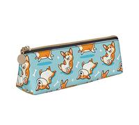 Oudrspo Cute Animal Dog Print Pencil Pouch Triangle Pen Case Portable Pencil Bag Leather Organizer with Zipper Cosmetic Pouch Bag