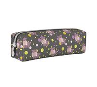 Oudrspo Cute Cartoon Hippo Pattern Pencil Pouch Round Pen Case Portable Pencil Bag Leather Organizer with Zipper Cosmetic Pouch Bag